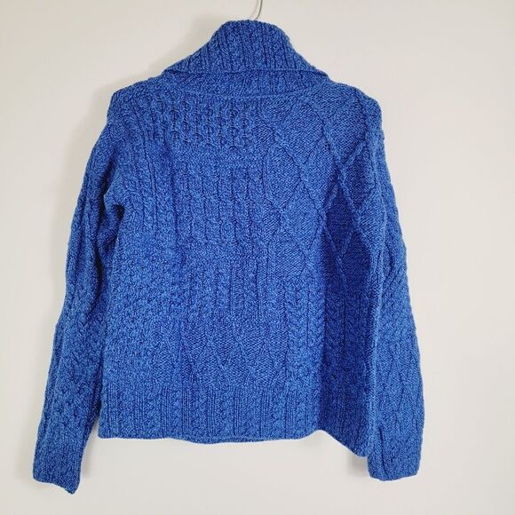 Quills Ireland Aran Knit Wool Side Blue Button Cardigan Size Small - Picture 4 of 7